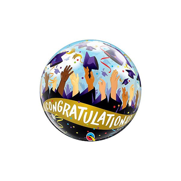 Balão de Festa Bubble 22" 56cm - Congratulations Chapéus de Formatura - 1 unidade - Qualatex Outlet - Rizzo