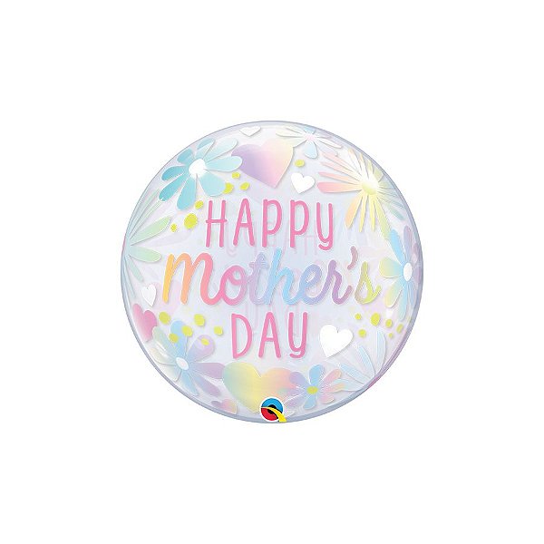 Balão de Festa Bubble 22" 56cm - Mother's Day Floral Tons Pasteis - 1 unidade - Qualatex Outlet - Rizzo