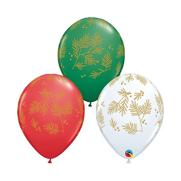Balão de Festa Látex Liso Decorado - Folhagem Contemporânea - 11" 28cm - 50 unidades - Qualatex Outlet - Rizzo