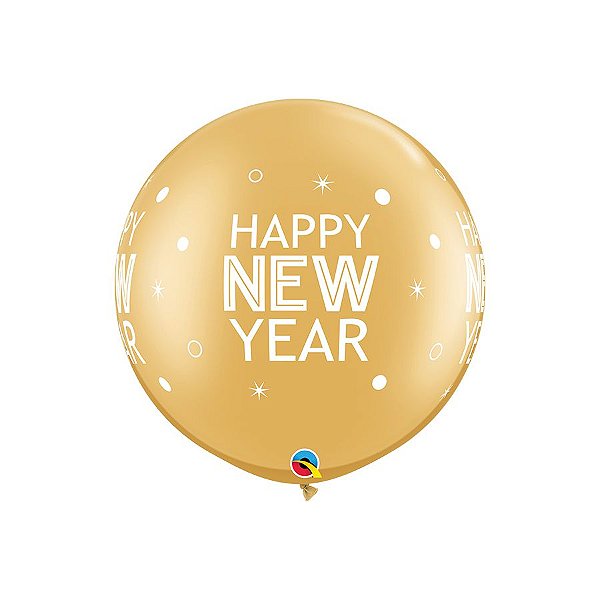 Balão de Festa Látex Liso Decorado - New Year Brilhos Ouro - 30" 75cm - 2 unidades - Qualatex Outlet - Rizzo