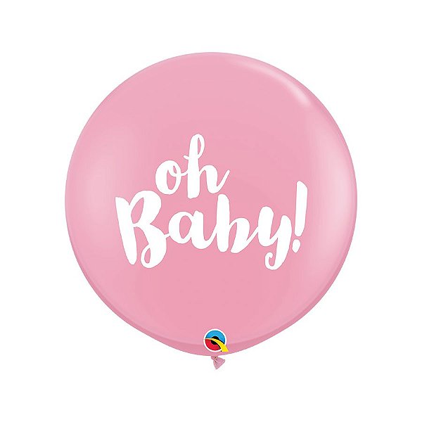 Balão de Festa Látex Liso Decorado - Oh Baby! Rosa - 3' 90cm - 2 unidades - Qualatex Outlet - Rizzo