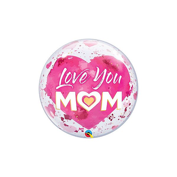 Balão de Festa Bubble 22" 56cm - Love You MoM Rosa - 1 unidade - Qualatex Outlet - Rizzo