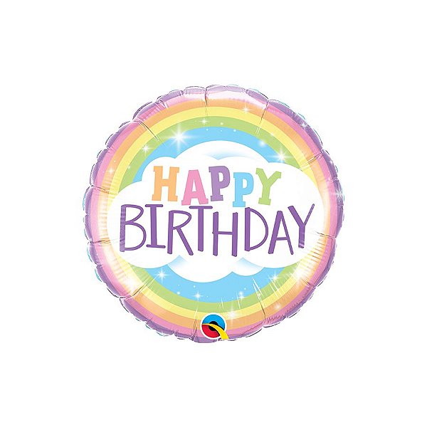 Balão de Festa Microfoil 18" 46cm - Redondo Happy Birthday Arco-iris - 1 unidade - Qualatex Outlet - Rizzo