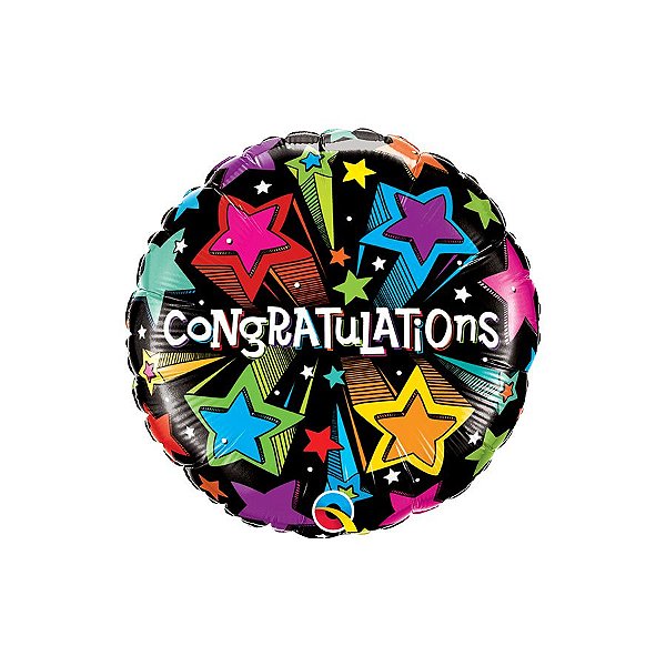 Balão de Festa Microfoil 18" 46cm - Redondo Congratulations Estrelas Cadentes - 1 unidade - Qualatex Outlet - Rizzo