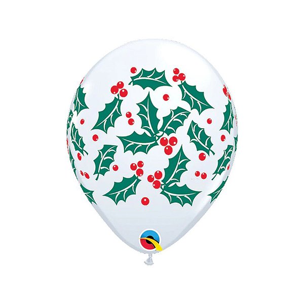 Balão de Festa Látex Liso Decorado - Folhas e Frutos Branco - 11" 28cm - 50 unidades - Qualatex Outlet - Rizzo