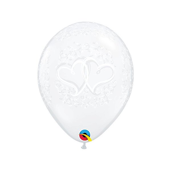 Balão de Festa Látex Liso Decorado - Corações Entrelaçados - 11" 28cm - 50 unidades - Qualatex Outlet - Rizzo