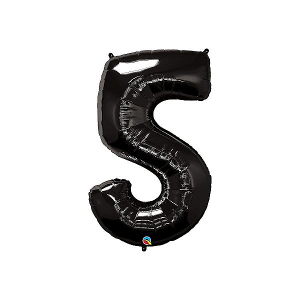 Balão de Festa Microfoil 34" 86cm - Número Cinco Preto Onix - 1 unidade - Qualatex Outlet - Rizzo