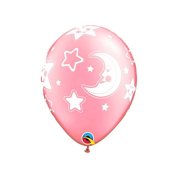 Balão de Festa Látex Liso Decorado - Lua e Estrelas Baby - 11" 28cm - 50 unidades - Qualatex Outlet - Rizzo