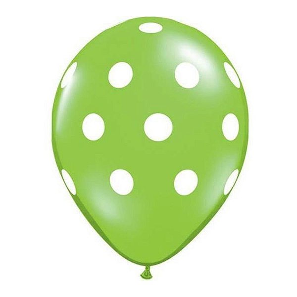 Balão de Festa Látex Liso Decorado - Pontos Verde Limão e Branco - 11" 28cm - 50 unidades - Qualatex Outlet - Rizzo