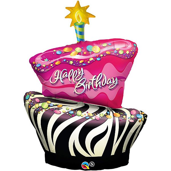 Balão de Festa Microfoil 41" 104cm - Bolo Listras de Zebra Flutuação Máxima - 1 unidade - Qualatex Outlet - Rizzo