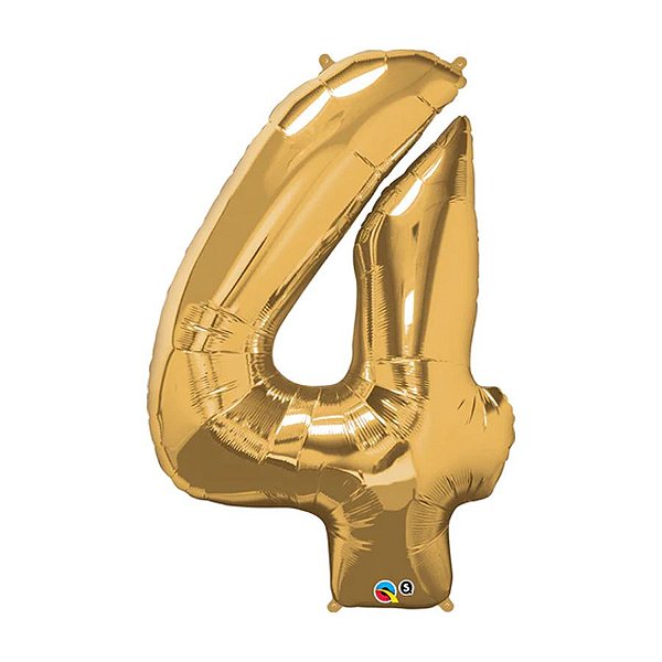 Balão de Festa Microfoil 34" 86cm - Número Quatro Ouro - 1 unidade - Qualatex Outlet - Rizzo