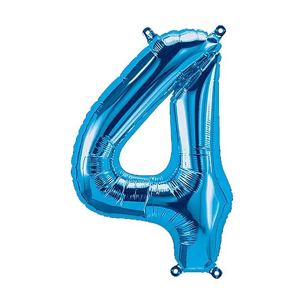 Balão de Festa Microfoil 16" 32cm - Número 4 Azul - 1 unidade - Qualatex Outlet - Rizzo