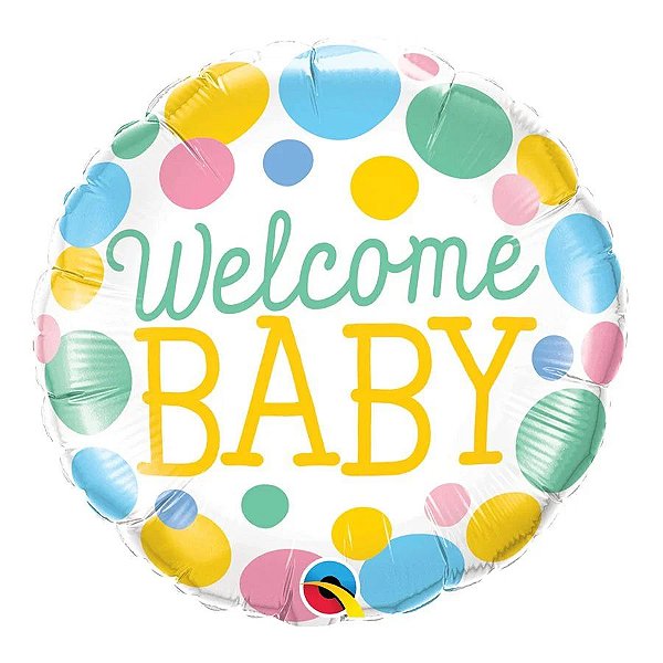 Balão de Festa Microfoil 18" 45cm - Redondo Welcome Baby Pontos - 1 unidade - Qualatex Outlet - Rizzo