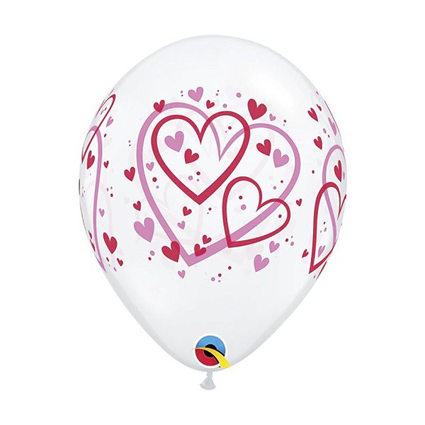 Balão de Festa Látex Liso Decorado - Coração Vermelho e Rosa - 11" 28cm - 50 unidades - Qualatex Outlet - Rizzo