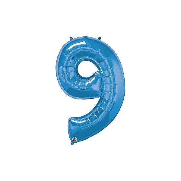 Balão de Festa Microfoil 34" 86cm - Número Nove Azul Safira - 1 unidade - Qualatex Outlet - Rizzo