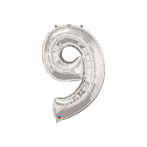 Balão de Festa Microfoil 34" 86cm - Número Nove Prata - 1 unidade - Qualatex Outlet - Rizzo