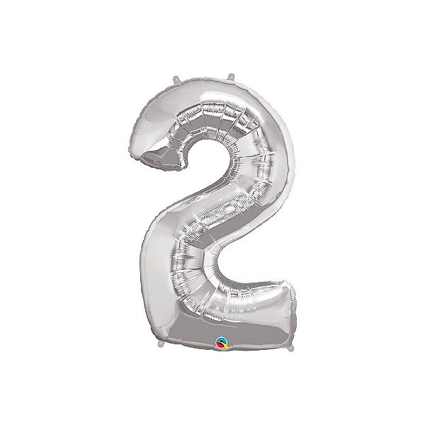 Balão de Festa Microfoil 34" 86cm - Número Dois Prata - 1 unidade - Qualatex Outlet - Rizzo