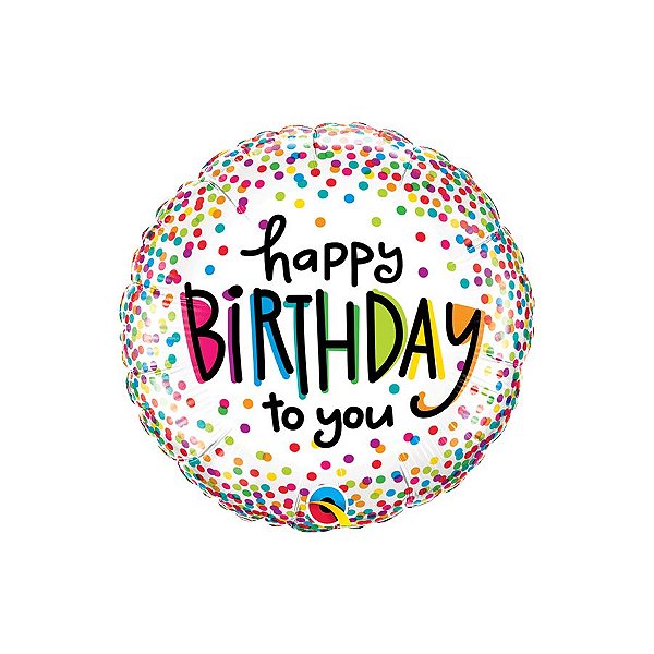Balão de Festa Microfoil 18" 46cm - Redondo Happy Birthday to You Pontinhos  - 1 unidade - Qualatex Outlet - Rizzo