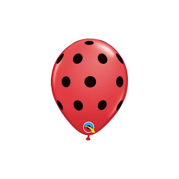 Balão de Festa Látex Liso Decorado - Pontos Grandes Vermelho e Preto - 5" 12cm - 100 unidades - Qualatex Outlet - Rizzo
