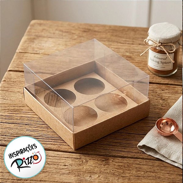 Caixa Base Brigadeiro - Kraft - 4 cavidades (9x9x4,5cm) - 10 unidades - Assk - Rizzo