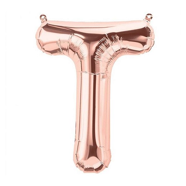 Balão de Festa Microfoil 34" 86cm - Letra T Ouro Rose - 1 unidade - Qualatex Outlet - Rizzo
