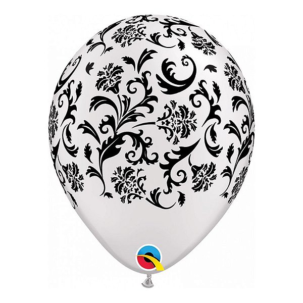 Balão de Festa Látex Liso Decorado - Estampa de Damask - 11" 27cm - 50 unidades - Qualatex Outlet - Rizzo