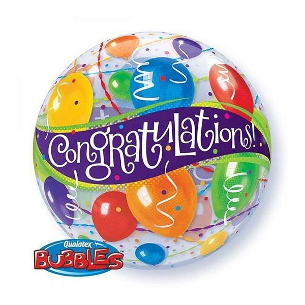 Balão de Festa Bubble 22" 55cm - Congratulations Balões - 1 unidade - Qualatex Outlet - Rizzo
