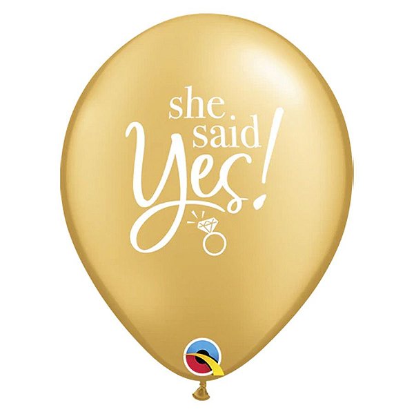 Balão de Festa Látex Liso Decorado - Frase She Said Yes - 11" 27cm - 50 unidades - Qualatex Outlet - Rizzo