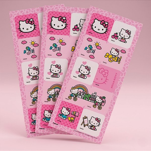 Adesivo Quadrado - Hello Kitty Rosa - 30 unidades - Festcolor - Rizzo