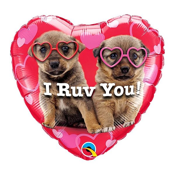 Balão de Festa Microfoil 9" 22cm - Coração I Ruv You Filhotes - 1 unidade - Qualatex Outlet - Rizzo