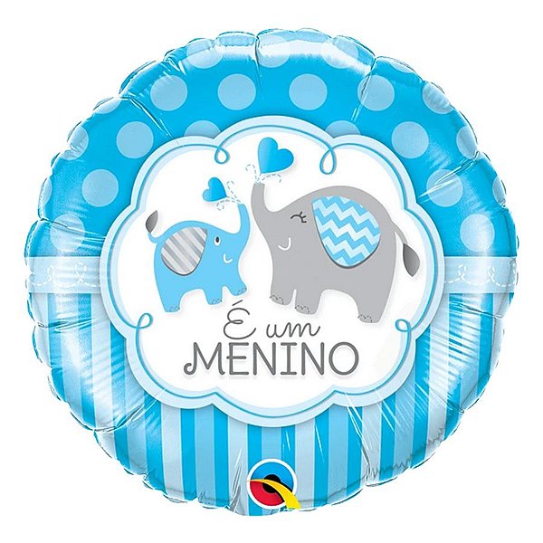 Balão de Festa Microfoil 18" 45cm - Redondo É um Menino Elefante Azul - 1 unidade - Qualatex Outlet - Rizzo