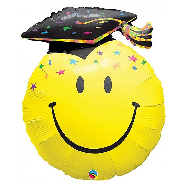 Balão de Festa Microfoil 36" 91cm - Redondo Carinha Feliz em Formatura - 1 unidade - Qualatex Outlet - Rizzo