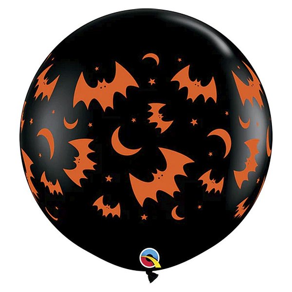 Balão de Festa Látex Liso Decorado - Morcego e Lua Preto - 3' 90cm - 2 unidades - Qualatex Outlet - Rizzo