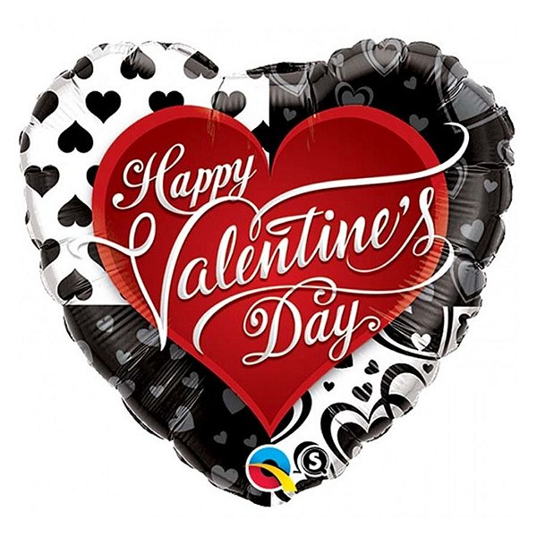 Balão de Festa Microfoil 18" 45cm - Coração Happy Valentine's Day - 1 unidade - Qualatex Outlet - Rizzo