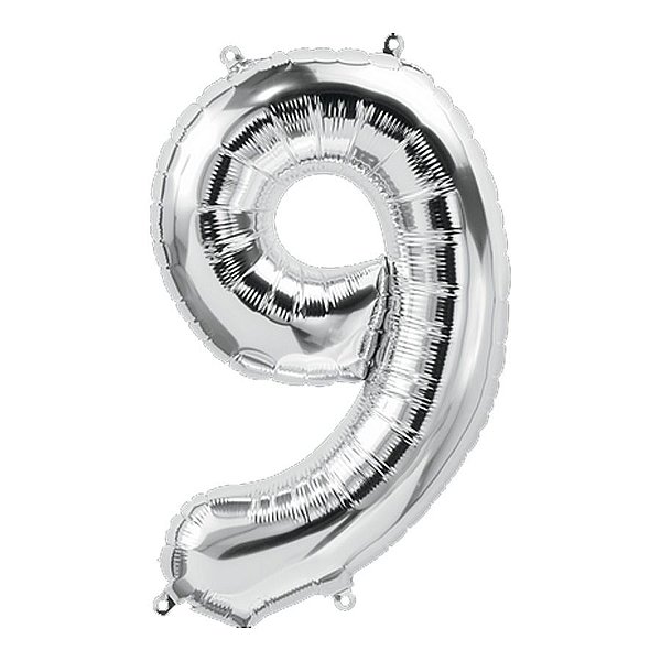 Balão de Festa Microfoil 34" 86cm - Número Nove Prata - 1 unidade - Qualatex Outlet - Rizzo