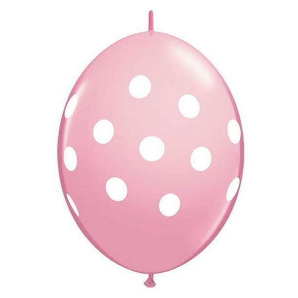 Balão de Festa Látex Liso Q-Link - Polka Dots Rosa - 12" 30cm - 50 unidades - Qualatex Outlet - Rizzo