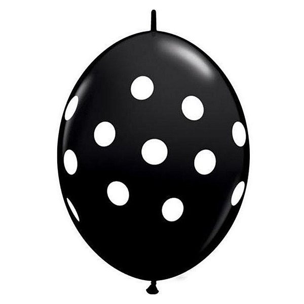 Balão de Festa Látex Liso Q-Link - Polka Dots Preto - 12" 30cm - 50 unidades - Qualatex Outlet - Rizzo