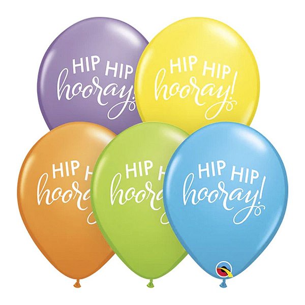 Balão de Festa Látex Liso Decorado - Hip Hip Hooray Pastel Brilhante Sortido - 11" 27cm - 50 unidades - Qualatex Outlet