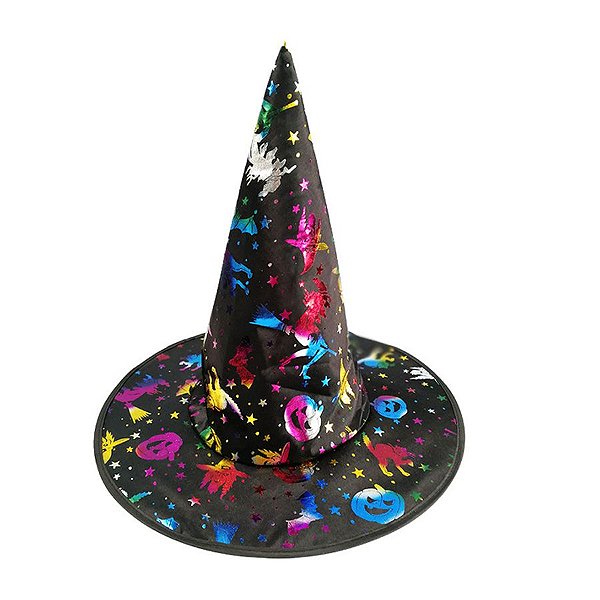 Chapéu de Bruxa Preto - Bruxa Colorida - Halloween - 1 unidade - Rizzo