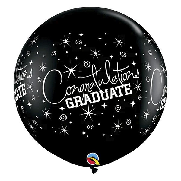 Balão de Festa Látex Liso Decorado - Congratulations Graduate Preto - 3' 90cm - 2 unidades - Qualatex Outlet - Rizzo