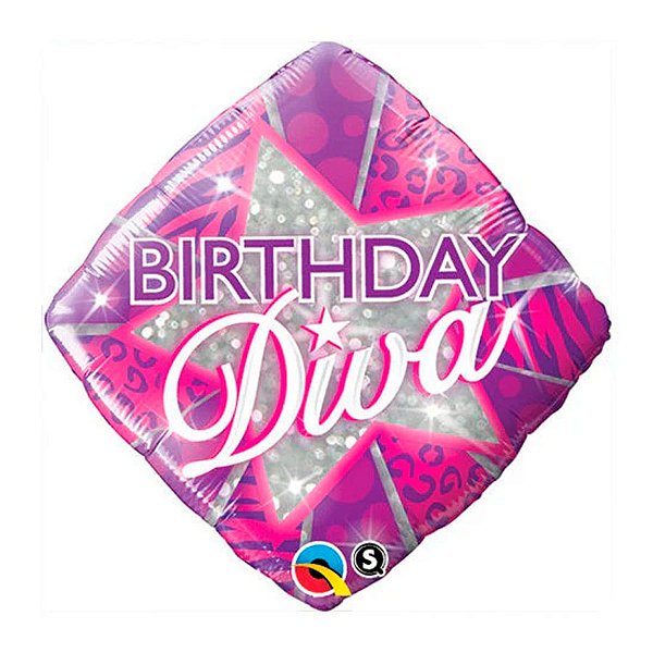 Balão de Festa Microfoil 18" 45cm - Diamante Birthday Diva  - 1 unidade - Qualatex Outlet - Rizzo