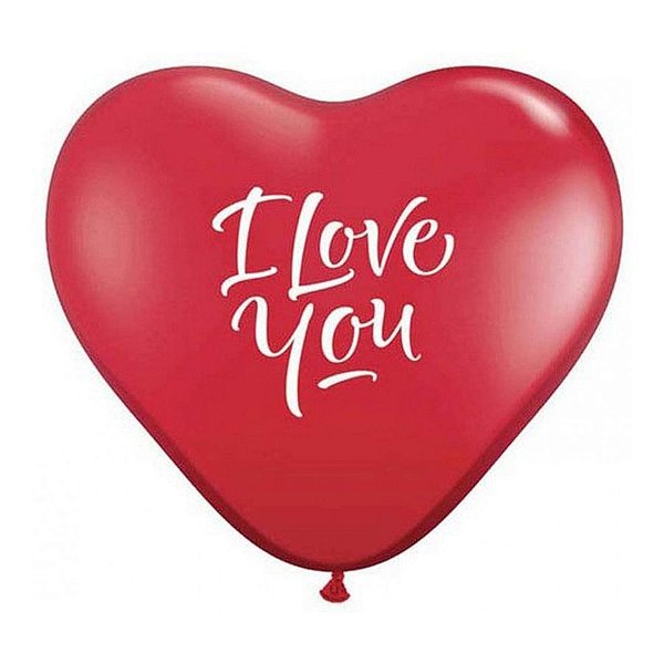 Balão de Festa Látex Liso Decorado - Coração I Love You Vermelho - 3' 90cm - 2 unidades - Qualatex Outlet - Rizzo
