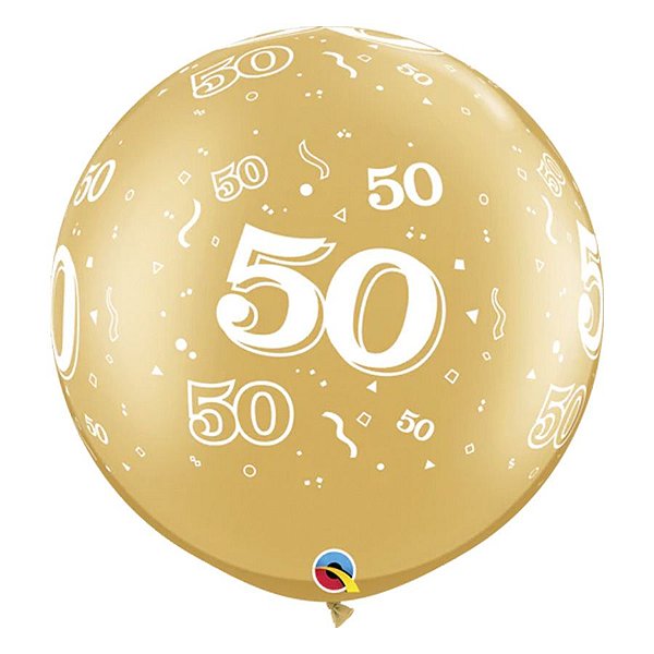 Balão de Festa Látex Liso Decorado - Número 50 Ouro - 30" 76cm - 2 unidades - Qualatex Outlet - Rizzo