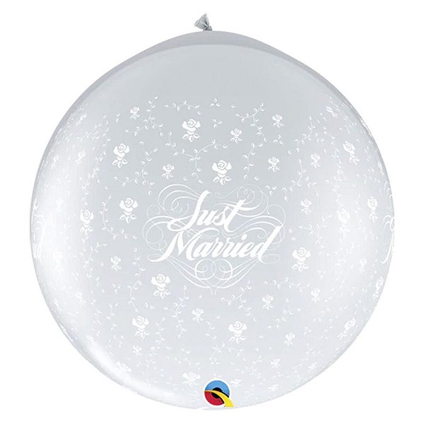 Balão de Festa Látex Liso Decorado - Flores Just Married Transparente - 3' 90cm - 2 unidades - Qualatex Outlet - Rizzo