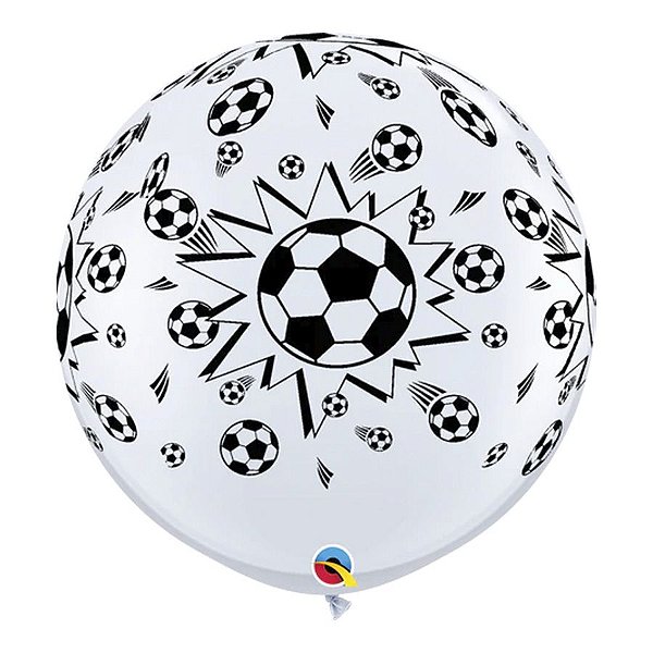 Balão de Festa Látex Liso Decorado - Bolas de Futebol Branco - 3' 90cm - 2 unidades - Qualatex Outlet - Rizzo