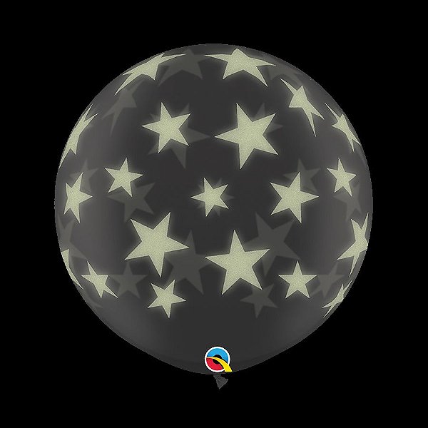Balão de Festa Látex Liso Decorado - Estrela Brilho no Escuro - 3' 90cm - 2 unidades - Qualatex Outlet - Rizzo