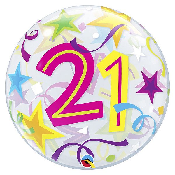Balão de Festa Bubble 22" 55cm - Número 21 Estrela - 1 unidade - Qualatex Outlet - Rizzo