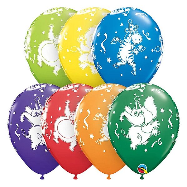 Balão de Festa Látex Liso Decorado - Festa dos Bichos Sortido - 11" 27cm - 50 unidades - Qualatex Outlet - Rizzo