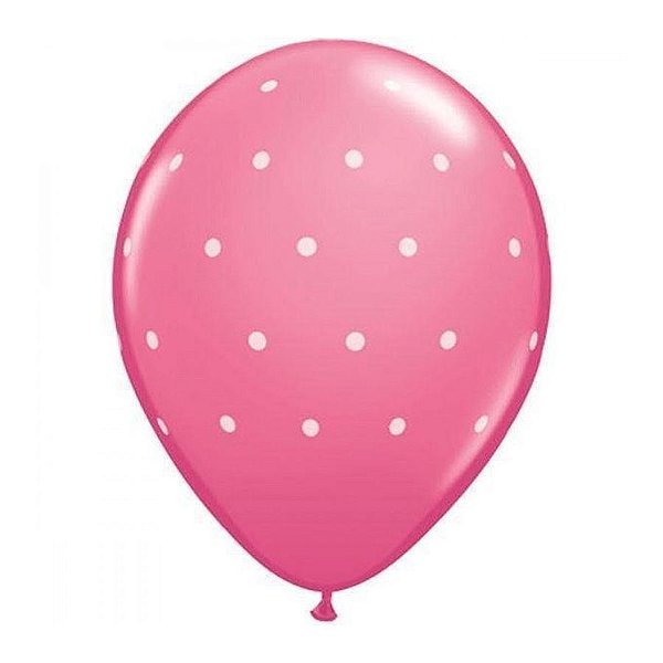 Balão de Festa Látex Liso Decorado - Pontinhos Polka Rosa - 11" 27cm - 50 unidades - Qualatex Outlet - Rizzo