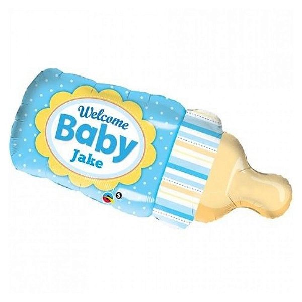 Balão de Festa Microfoil 39" 99cm - Mamadeira Welcome Baby Azul - 1 unidade - Qualatex Outlet - Rizzo